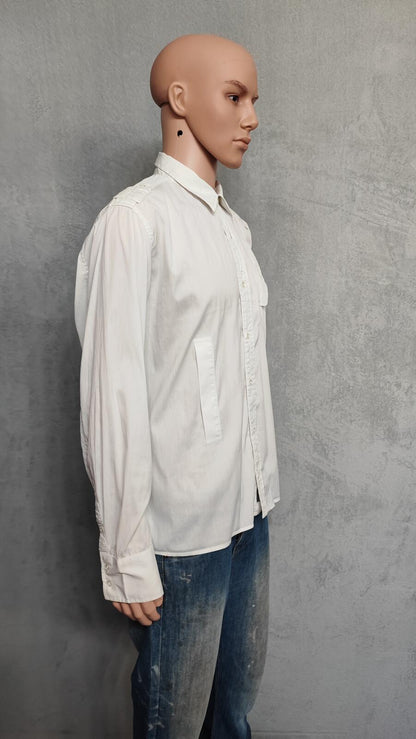 Vintage G-Star Raw Utility Long Sleeve Shirt White Military Men's Size XL