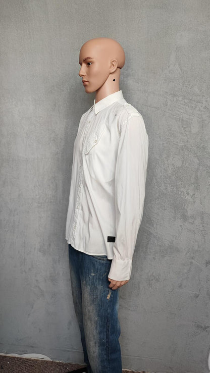Vintage G-Star Raw Utility Long Sleeve Shirt White Military Men's Size XL