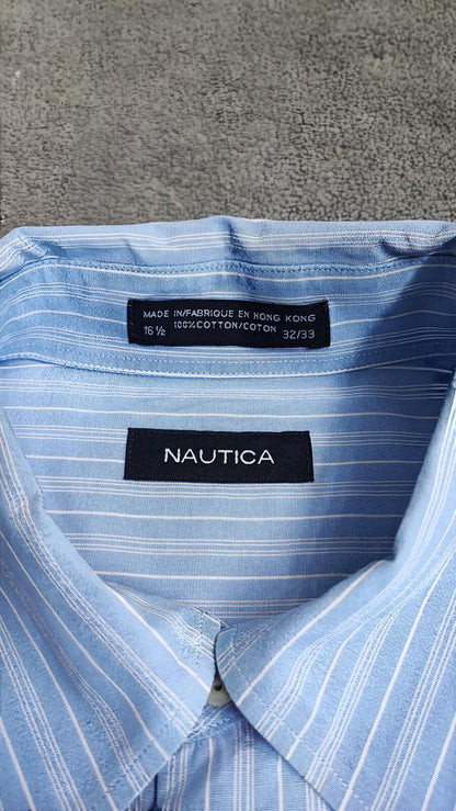 Vintage Nautica Striped Long Sleeve Shirt Blue White Men's Size XXL