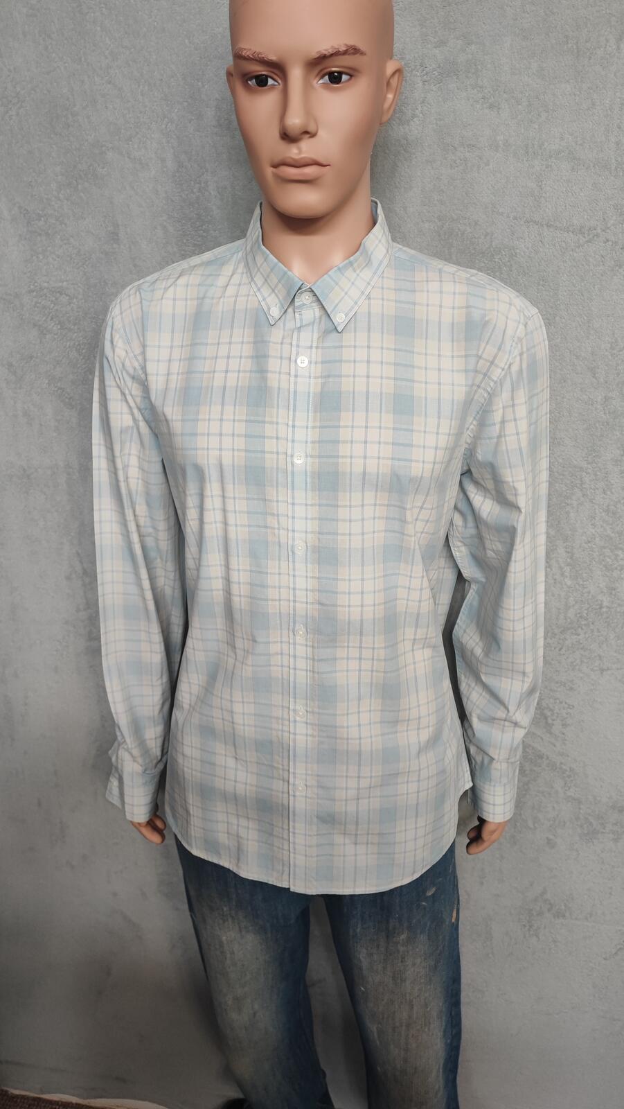 Vintage Calvin Klein Checked Long Sleeve Slim Fit Casual Shirt Blue Men's Large