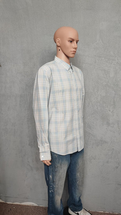 Vintage Calvin Klein Checked Long Sleeve Slim Fit Casual Shirt Blue Men's Large