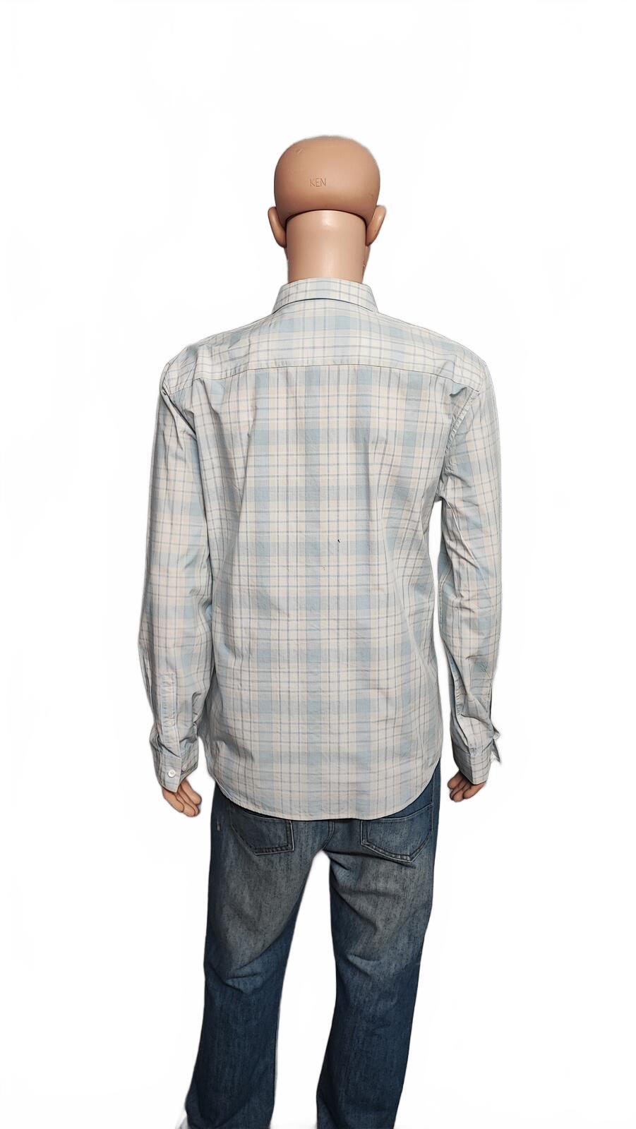 Vintage Calvin Klein Checked Long Sleeve Slim Fit Casual Shirt Blue Men's Large