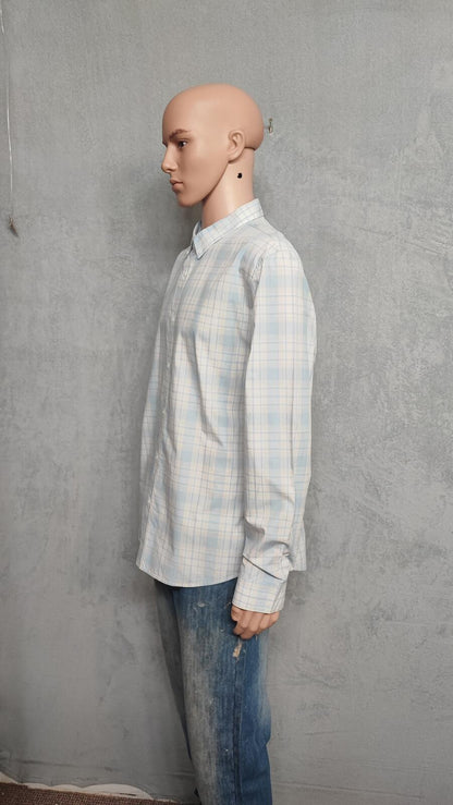 Vintage Calvin Klein Checked Long Sleeve Slim Fit Casual Shirt Blue Men's Large