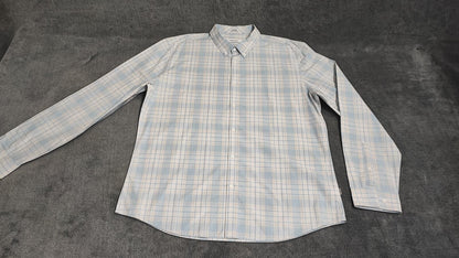 Vintage Calvin Klein Checked Long Sleeve Slim Fit Casual Shirt Blue Men's Large