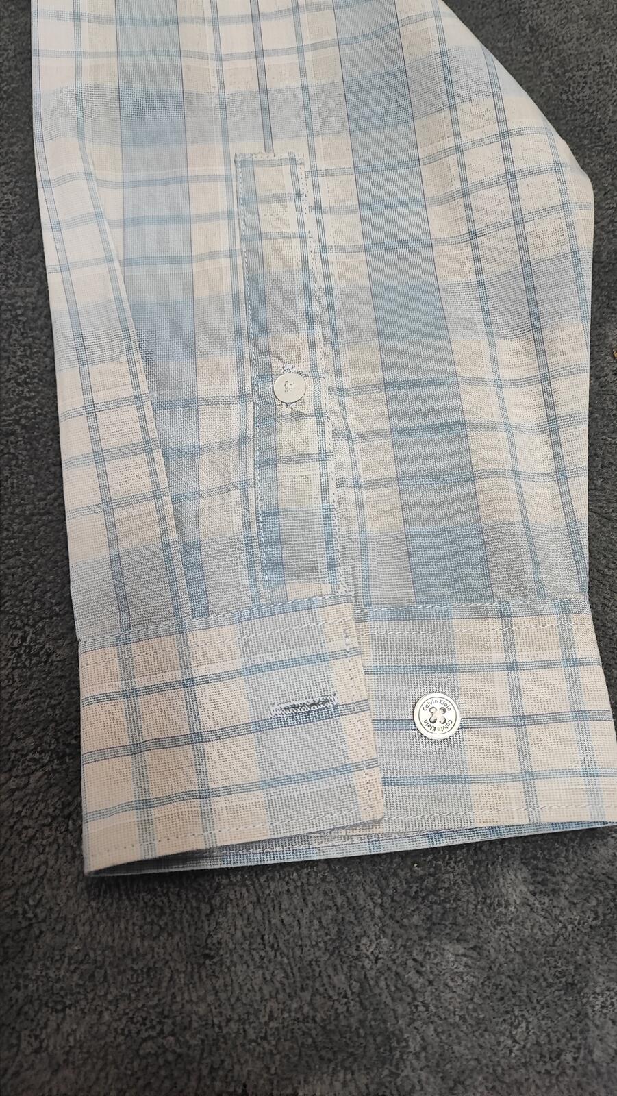Vintage Calvin Klein Checked Long Sleeve Slim Fit Casual Shirt Blue Men's Large