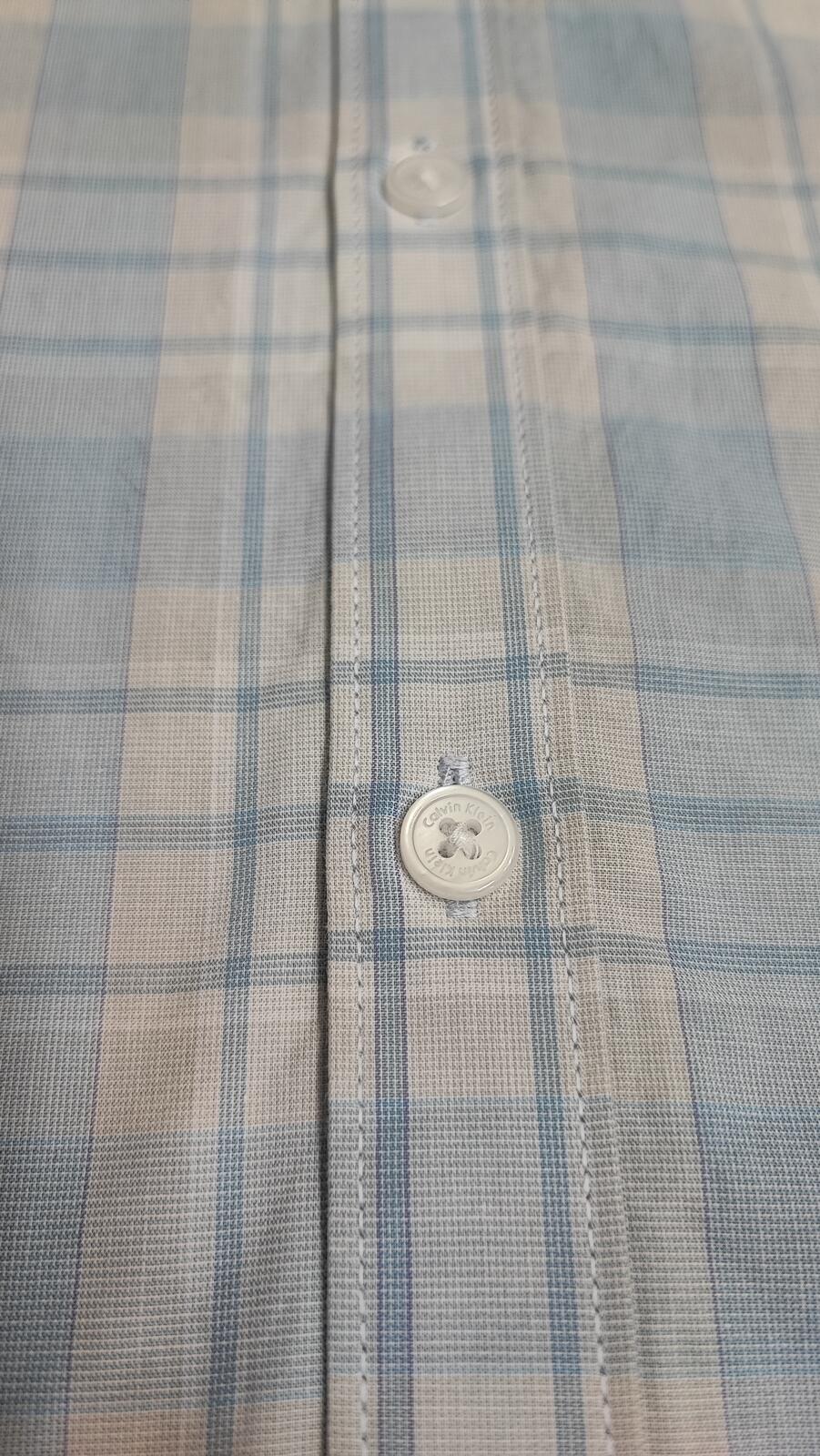 Vintage Calvin Klein Checked Long Sleeve Slim Fit Casual Shirt Blue Men's Large