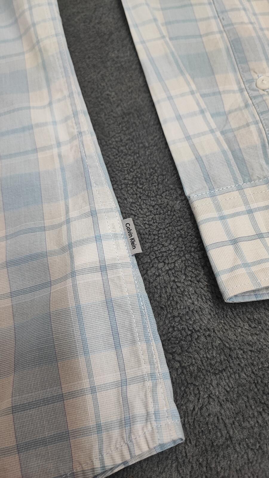 Vintage Calvin Klein Checked Long Sleeve Slim Fit Casual Shirt Blue Men's Large