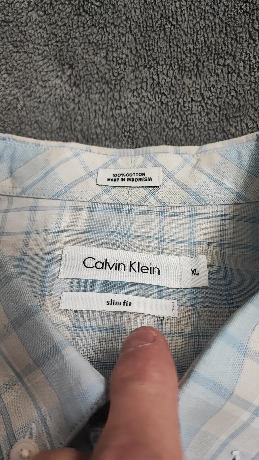 Vintage Calvin Klein Checked Long Sleeve Slim Fit Casual Shirt Blue Men's Large
