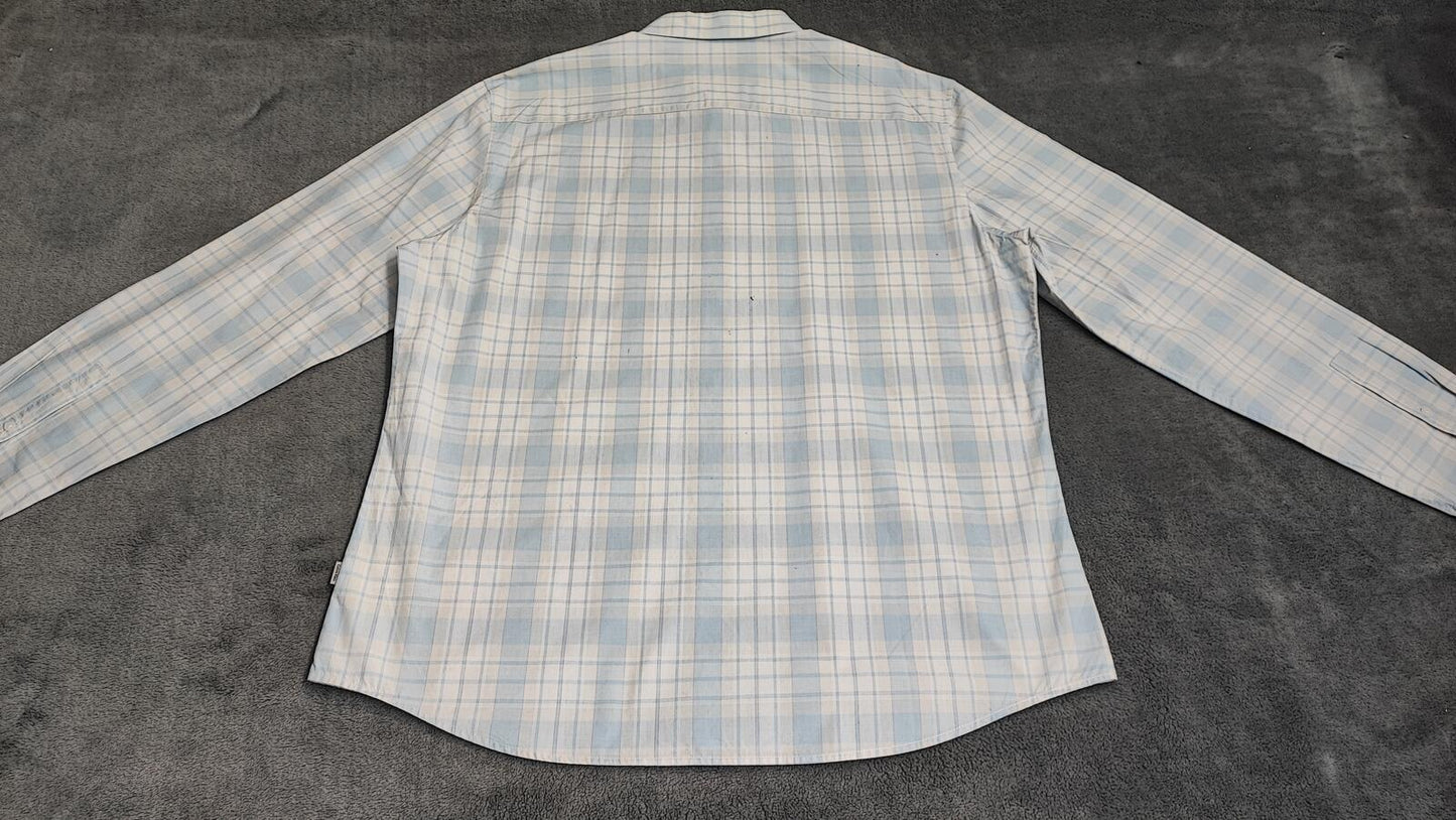 Vintage Calvin Klein Checked Long Sleeve Slim Fit Casual Shirt Blue Men's Large