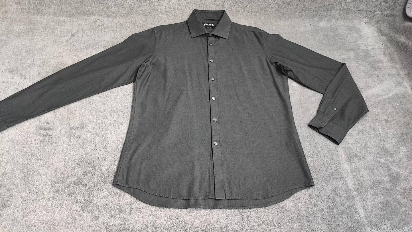 Vintage DKNY Plain Long Sleeve Shirt Solid Black Men's Size Medium M