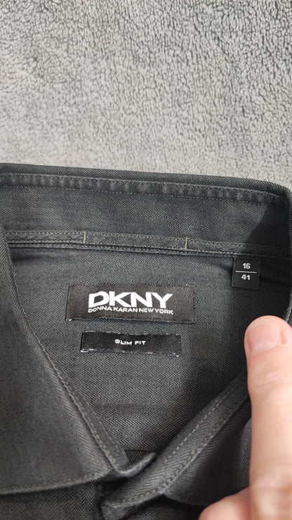 Vintage DKNY Plain Long Sleeve Shirt Solid Black Men's Size Medium M