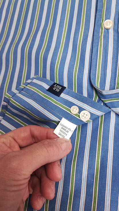 Vintage Old Navy Striped Long Sleeve Grunge Skater Casual Shirt Blue Men Size XL