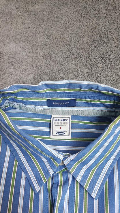 Vintage Old Navy Striped Long Sleeve Grunge Skater Casual Shirt Blue Men Size XL