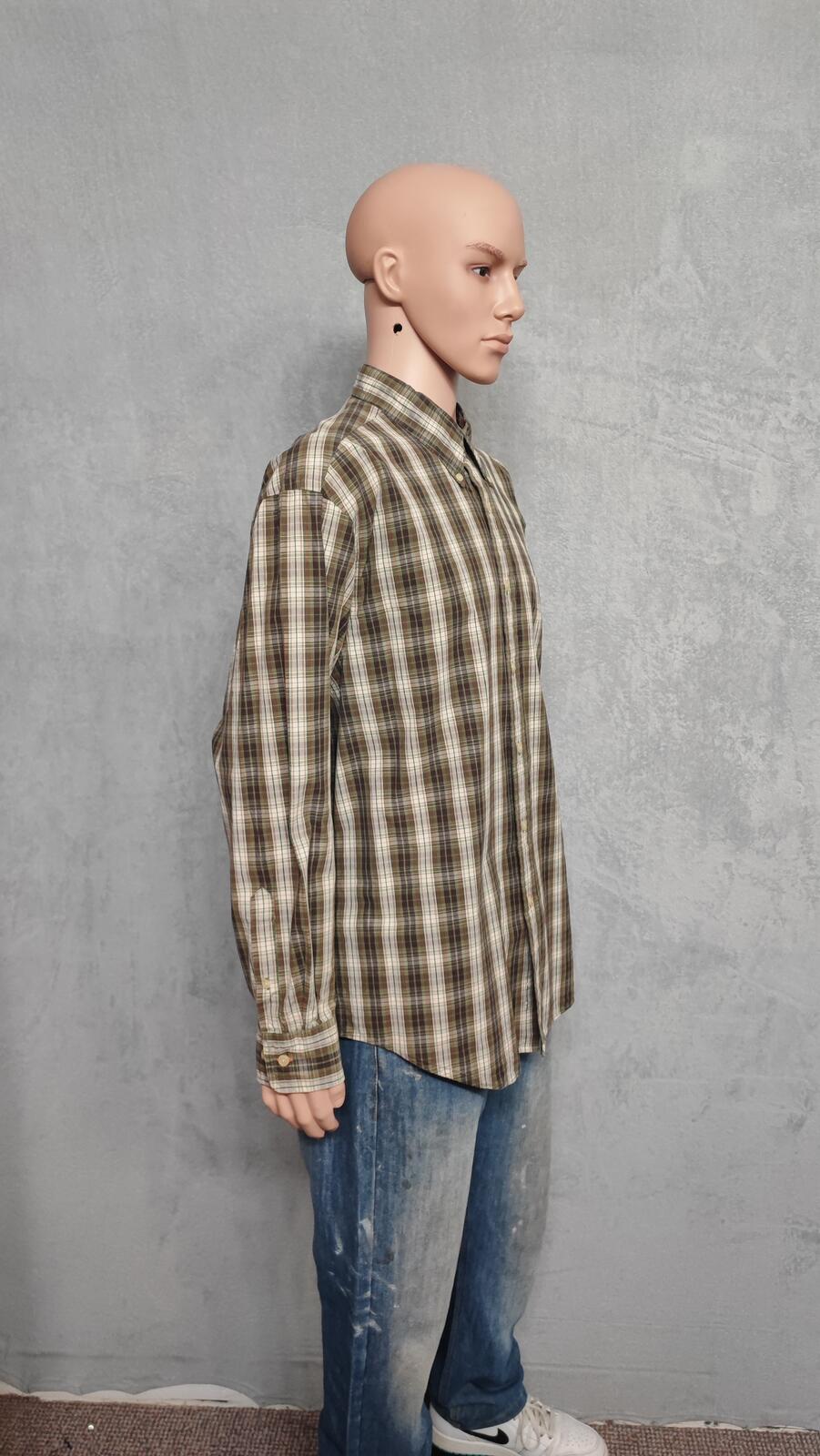 Vintage Nautica 80s Two Ply Checked Long Sleeve Shirt Brown Men's Size Large L