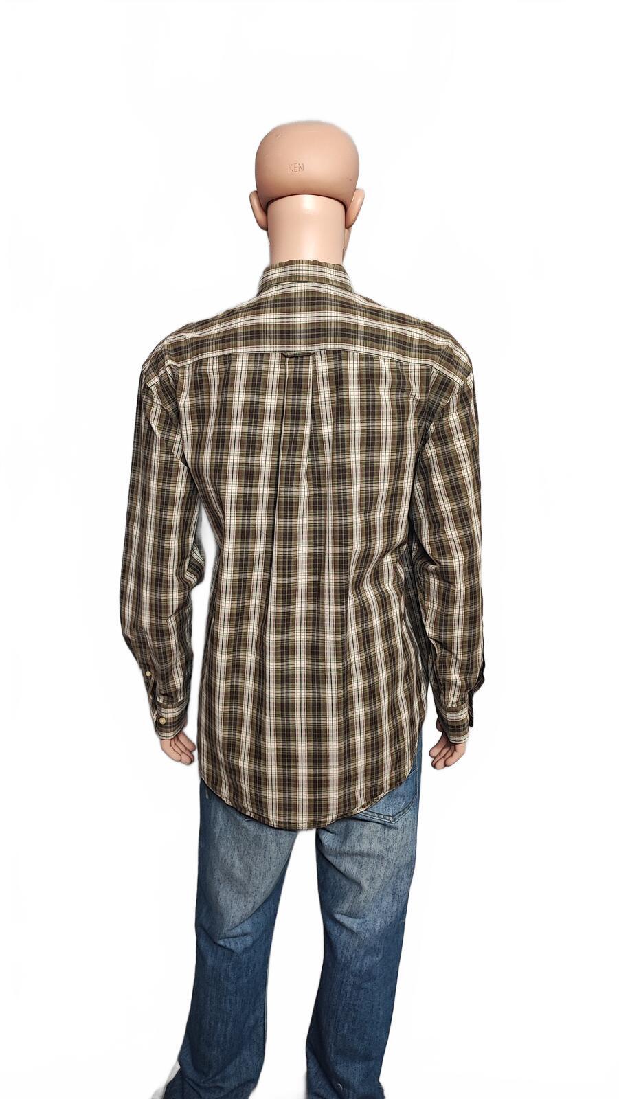 Vintage Nautica 80s Two Ply Checked Long Sleeve Shirt Brown Men's Size Large L