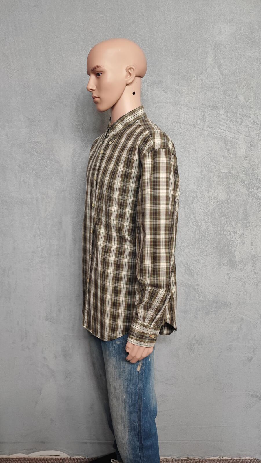 Vintage Nautica 80s Two Ply Checked Long Sleeve Shirt Brown Men's Size Large L