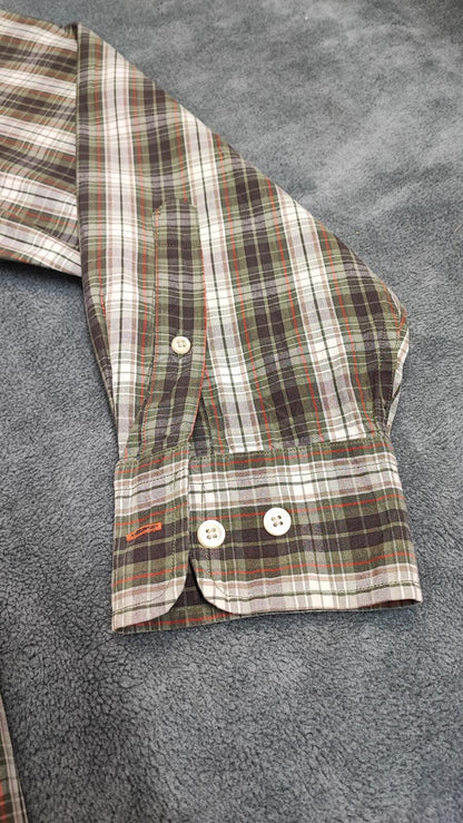 Vintage Nautica 80s Two Ply Checked Long Sleeve Shirt Brown Men's Size Large L