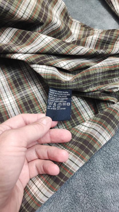 Vintage Nautica 80s Two Ply Checked Long Sleeve Shirt Brown Men's Size Large L