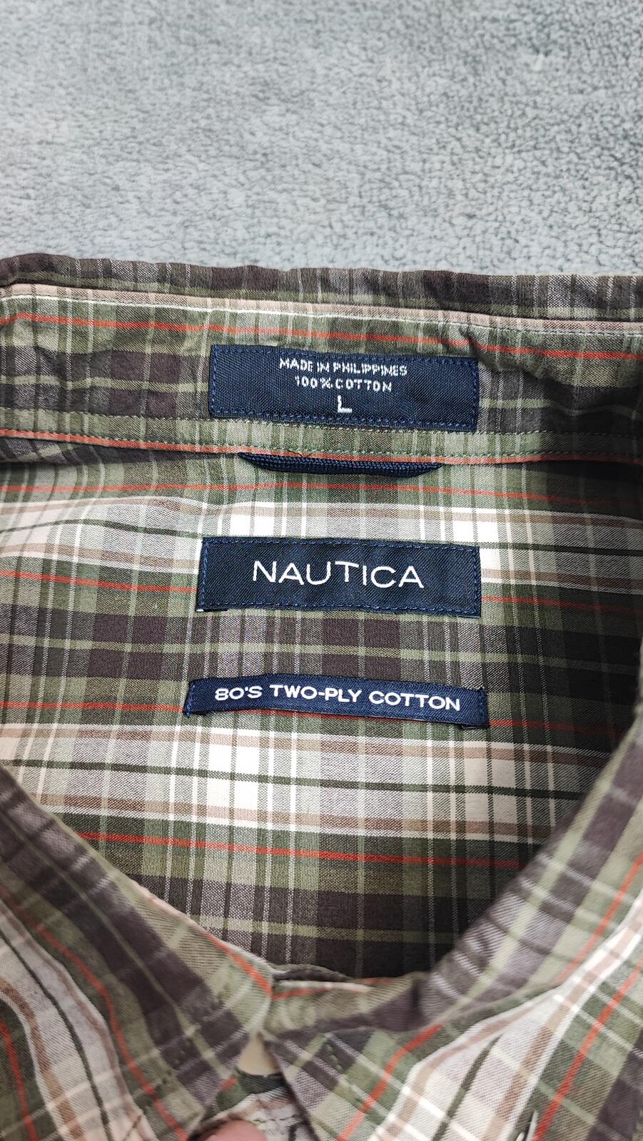 Vintage Nautica 80s Two Ply Checked Long Sleeve Shirt Brown Men's Size Large L