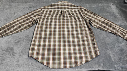 Vintage Nautica 80s Two Ply Checked Long Sleeve Shirt Brown Men's Size Large L