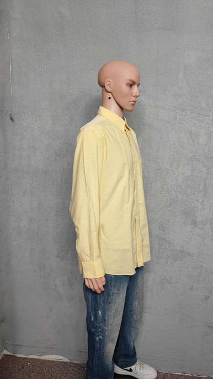 Vintage Chaps Long Sleeve Crest Logo Preppy Casual Shirt Pale Yellow Men's XXL