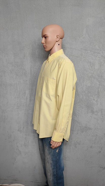 Vintage Chaps Long Sleeve Crest Logo Preppy Casual Shirt Pale Yellow Men's XXL