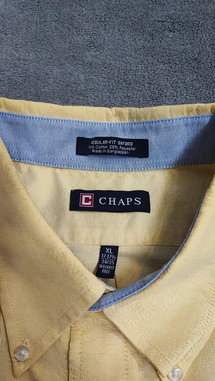 Vintage Chaps Long Sleeve Crest Logo Preppy Casual Shirt Pale Yellow Men's XXL