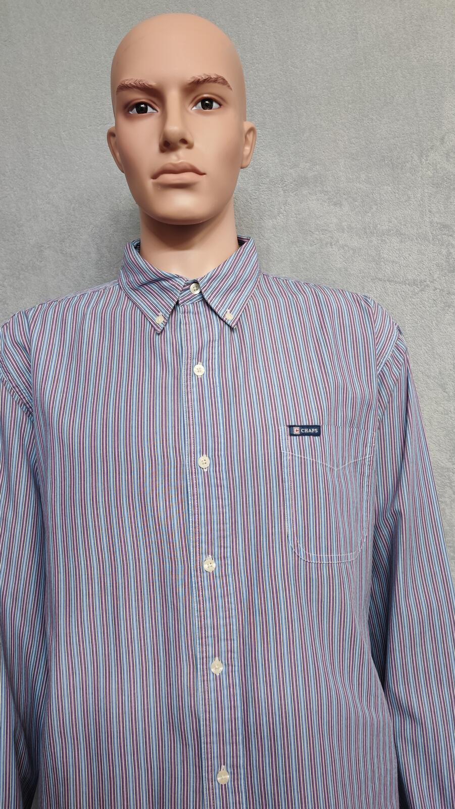 Vintage Chaps Striped Long Sleeve Shirt Blue Purple Men's Size XXL Big & Tall