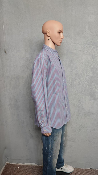 Vintage Chaps Striped Long Sleeve Shirt Blue Purple Men's Size XXL Big & Tall
