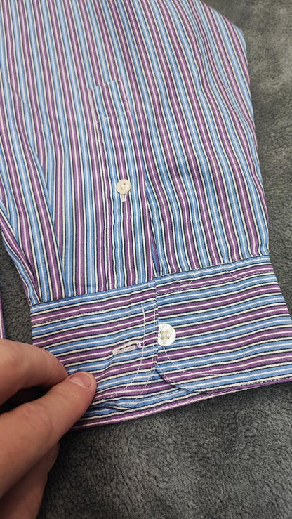 Vintage Chaps Striped Long Sleeve Shirt Blue Purple Men's Size XXL Big & Tall
