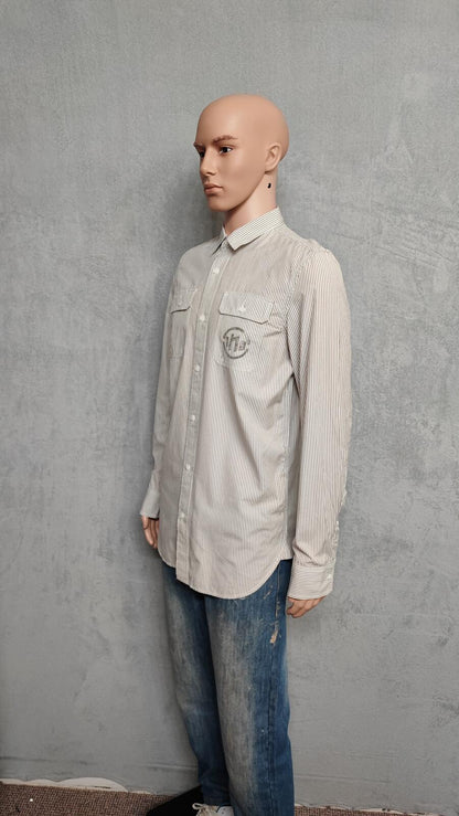 Vintage Diesel Industrial Revelation Long Sleeve Shirt Grey Stripe Men's Size M