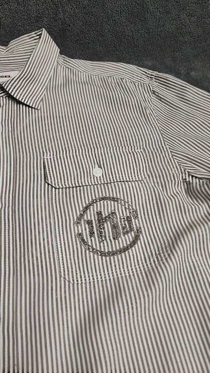 Vintage Diesel Industrial Revelation Long Sleeve Shirt Grey Stripe Men's Size M