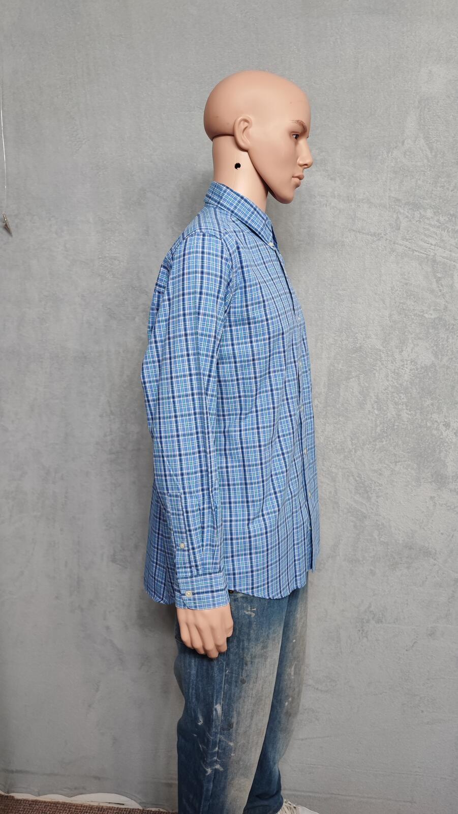 Vintage Chaps Checked Long Sleeve Easy Care Preppy Shirt Navy Men Size Large