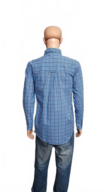 Vintage Chaps Checked Long Sleeve Easy Care Preppy Shirt Navy Men Size Large