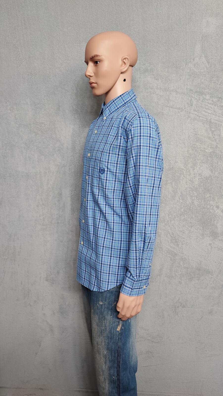 Vintage Chaps Checked Long Sleeve Easy Care Preppy Shirt Navy Men Size Large