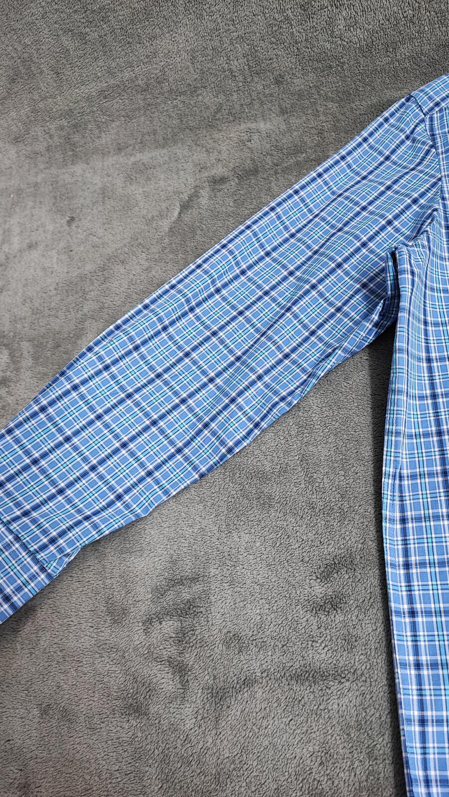 Vintage Chaps Checked Long Sleeve Easy Care Preppy Shirt Navy Men Size Large