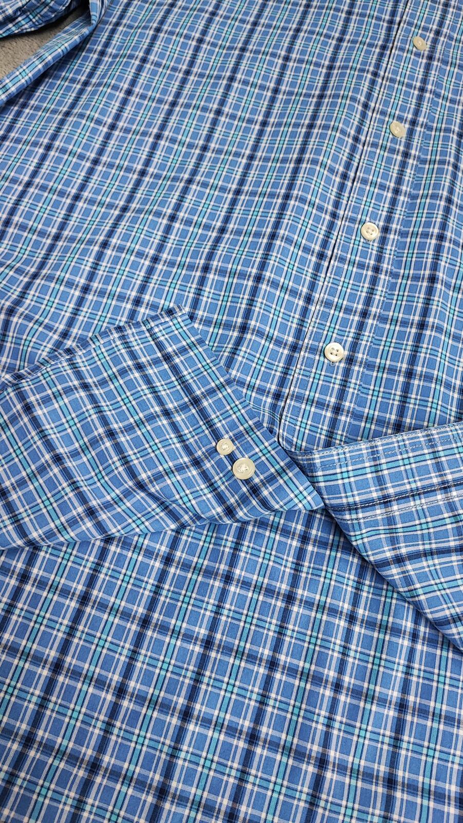 Vintage Chaps Checked Long Sleeve Easy Care Preppy Shirt Navy Men Size Large