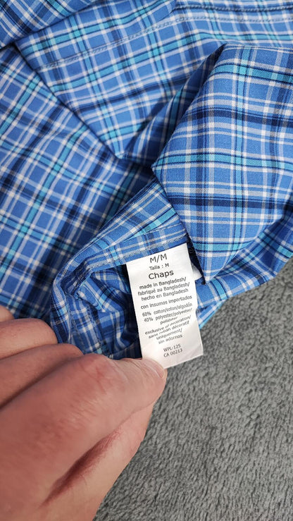 Vintage Chaps Checked Long Sleeve Easy Care Preppy Shirt Navy Men Size Large