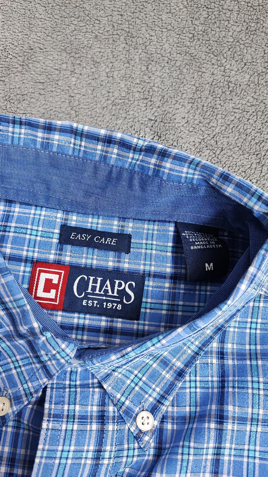 Vintage Chaps Checked Long Sleeve Easy Care Preppy Shirt Navy Men Size Large