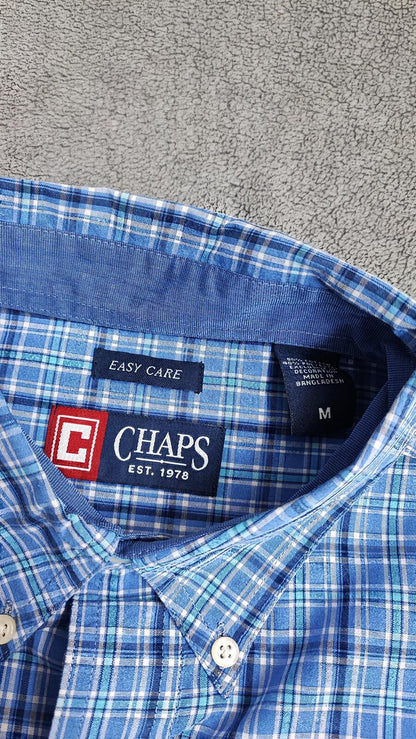 Vintage Chaps Checked Long Sleeve Easy Care Preppy Shirt Navy Men Size Large