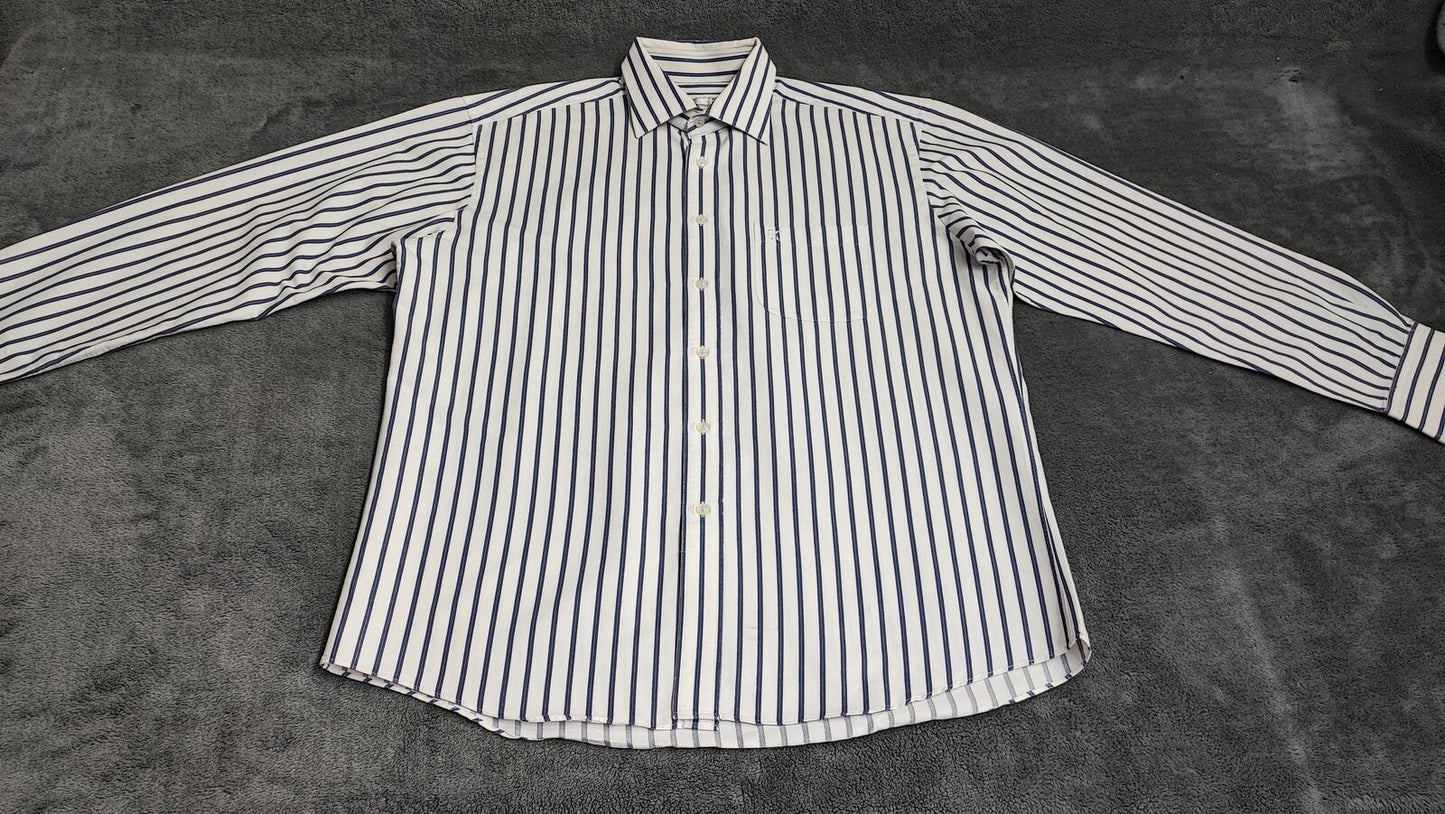 Vintage Daks London Striped Long Sleeve Luxury Heritage Shirt White Men's XL