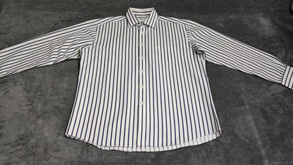 Vintage Daks London Striped Long Sleeve Luxury Heritage Shirt White Men's XL