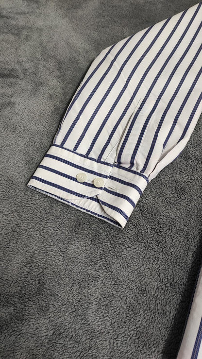 Vintage Daks London Striped Long Sleeve Luxury Heritage Shirt White Men's XL