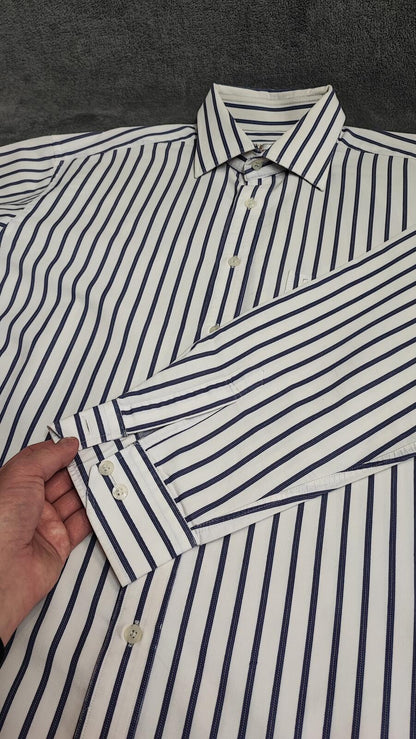 Vintage Daks London Striped Long Sleeve Luxury Heritage Shirt White Men's XL