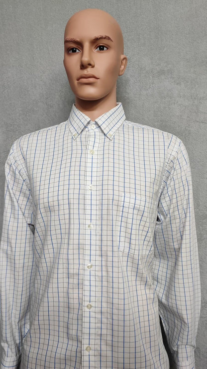Vintage Chaps Plaid Western Long Sleeve Shirt Blue White Men's Size Large L