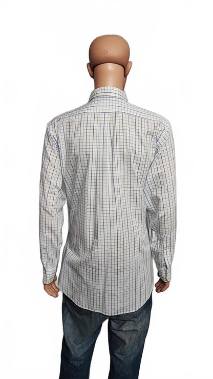Vintage Chaps Plaid Western Long Sleeve Shirt Blue White Men's Size Large L