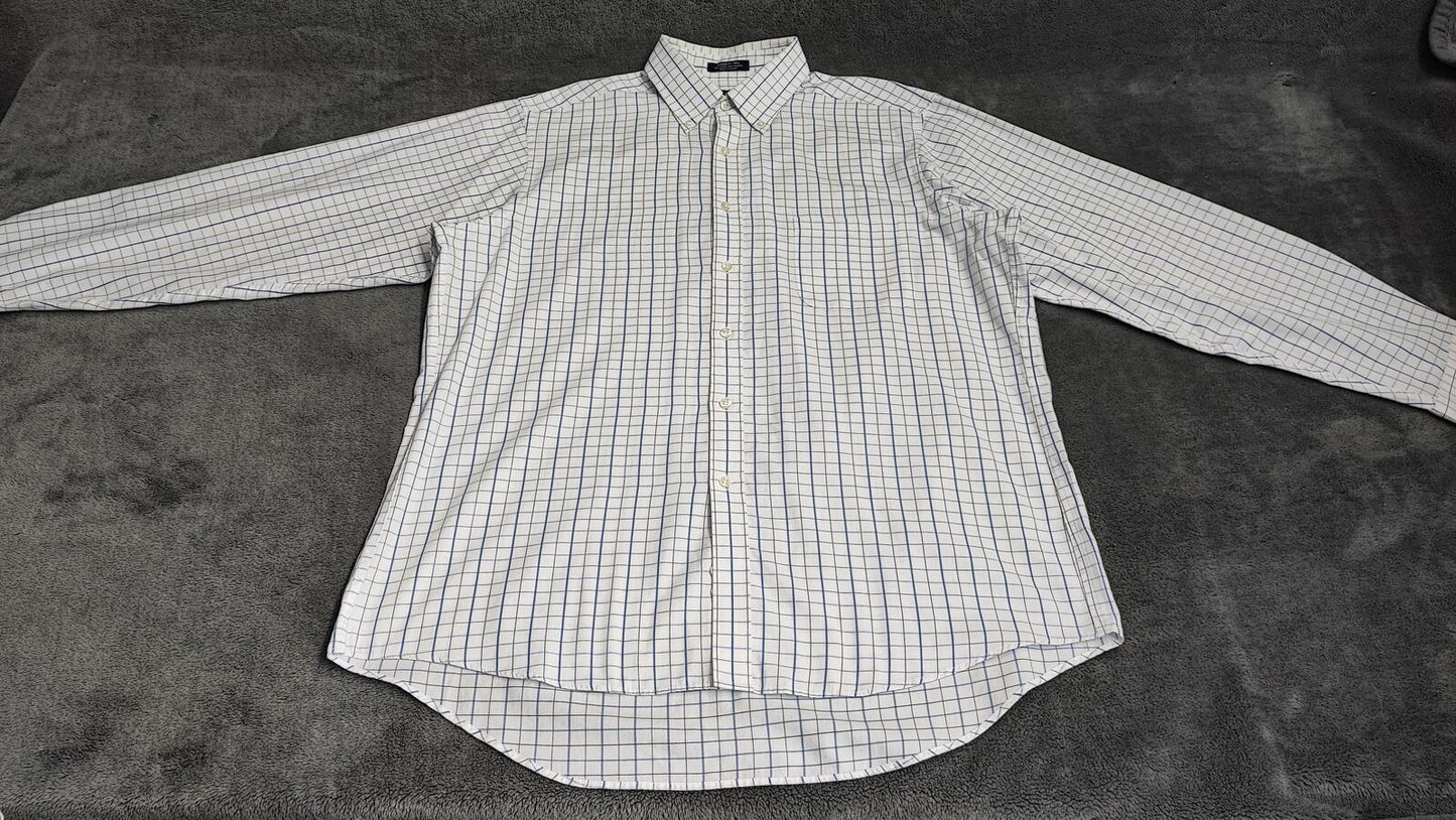 Vintage Chaps Plaid Western Long Sleeve Shirt Blue White Men's Size Large L