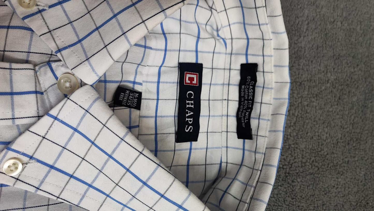 Vintage Chaps Plaid Western Long Sleeve Shirt Blue White Men's Size Large L
