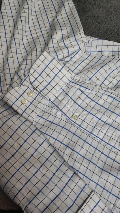 Vintage Chaps Plaid Western Long Sleeve Shirt Blue White Men's Size Large L