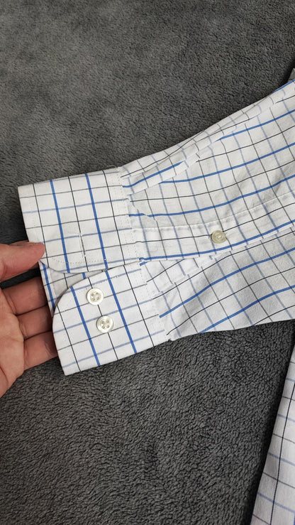 Vintage Chaps Plaid Western Long Sleeve Shirt Blue White Men's Size Large L